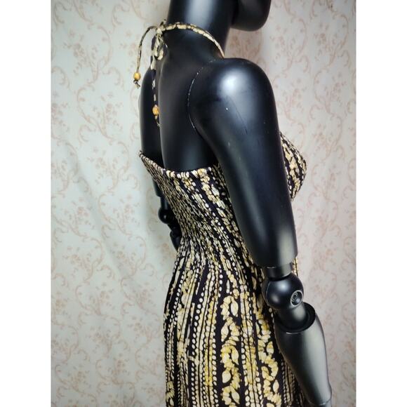 Halter Neck Tie Brown & Cream Strapless Boho Maxi Dress One Size - Picture 16 of 16